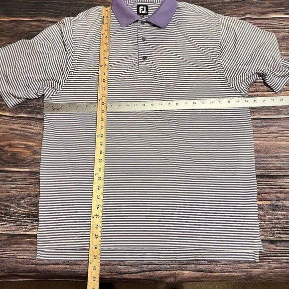 FootJoy FJ Men Golf Purple White Striped Polo Short Sleeve Shirt Size Large Logo - Picture 7 of 7